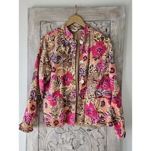 Laura Ashley Silk Blend Embroidered Floral Button Jacket Sz PM Art To Wear Artsy